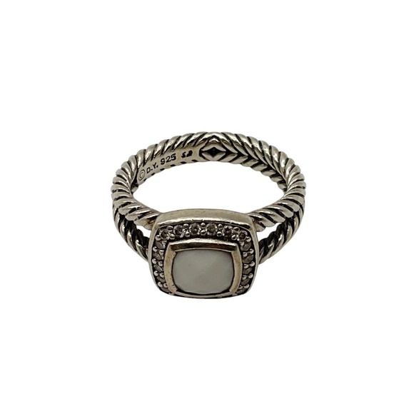 DAVID YURMAN WHITE AGATE STONE AND DIAMONDS 925 STERLING SILVER PETITE ALBION RI - Picture 2 of 5